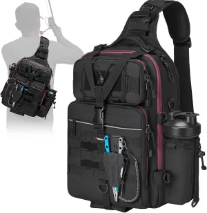 Piscifun Tackle Bag With Rod & Gear Holder - Lightweight Sling Storage Bag, Outdoor Shoulder Pack for Fishing, Hiking, Hunting