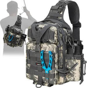 Piscifun Tackle Bag With Rod & Gear Holder - Lightweight Sling Storage Bag, Outdoor Shoulder Pack for Fishing, Hiking, Hunting