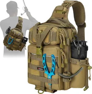 Piscifun Tackle Bag With Rod & Gear Holder - Lightweight Sling Storage Bag, Outdoor Shoulder Pack for Fishing, Hiking, Hunting