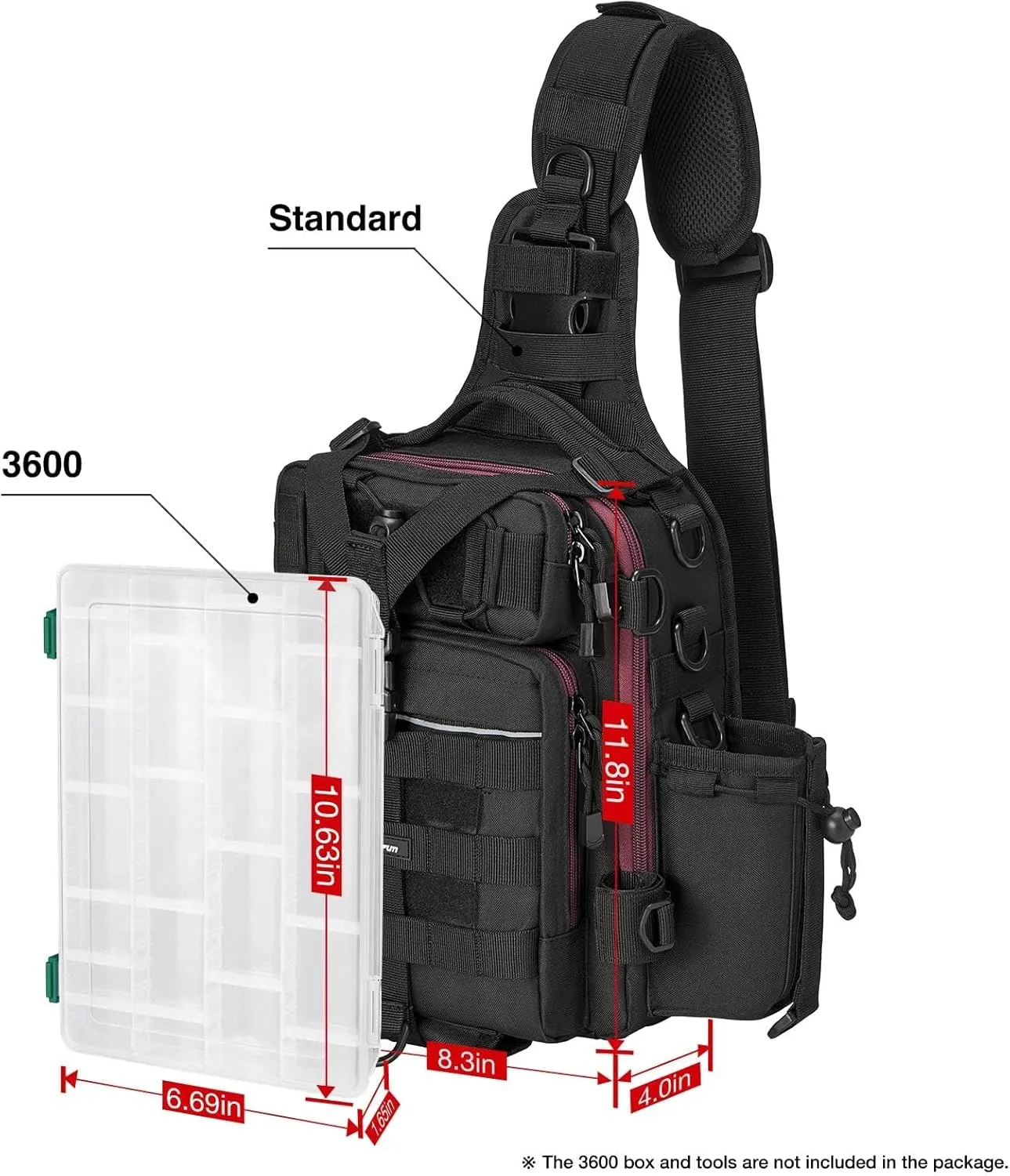 Piscifun Tackle Bag With Rod & Gear Holder - Lightweight Sling Storage Bag, Outdoor Shoulder Pack for Fishing, Hiking, Hunting