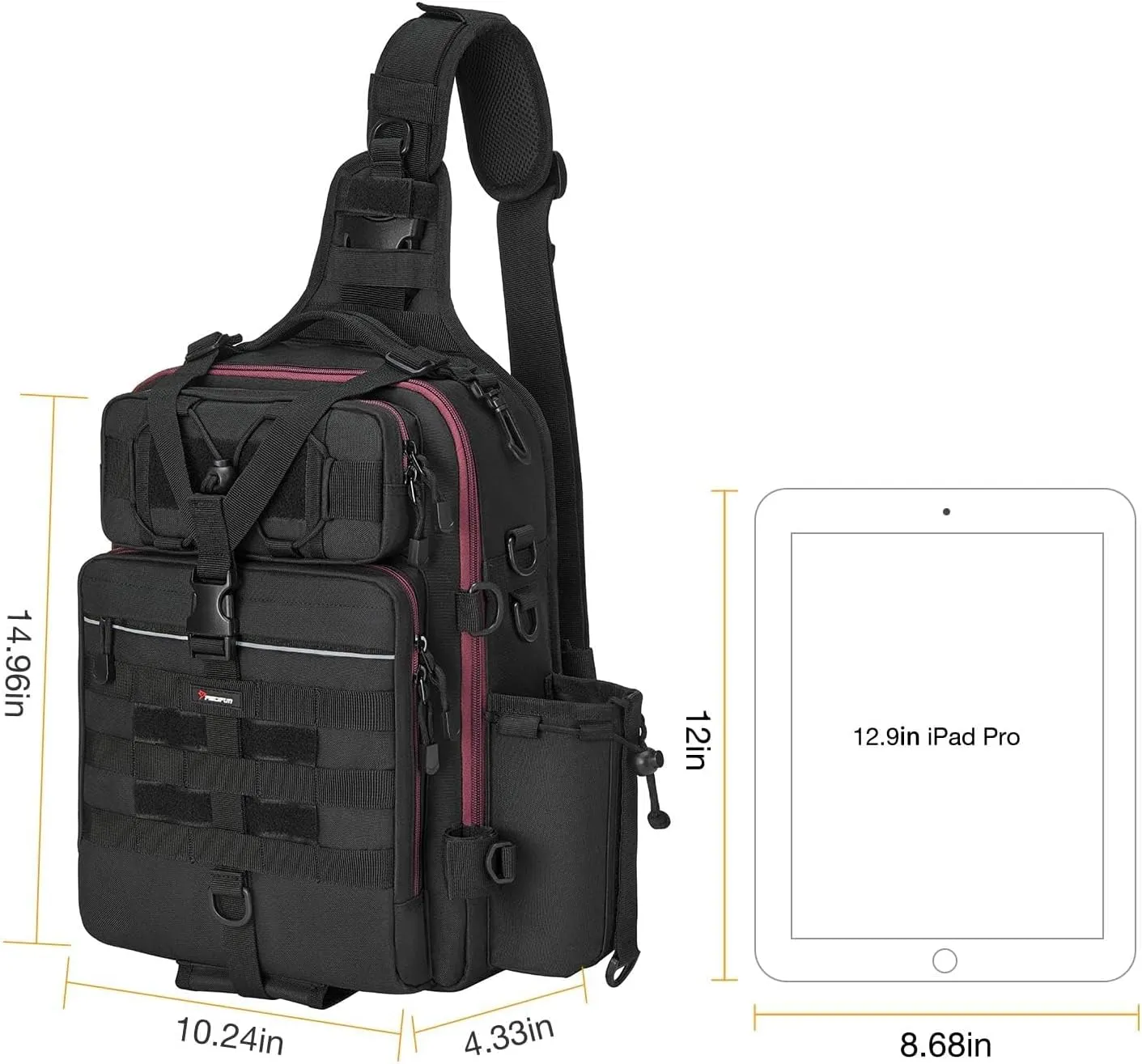 Piscifun Tackle Bag With Rod & Gear Holder - Lightweight Sling Storage Bag, Outdoor Shoulder Pack for Fishing, Hiking, Hunting