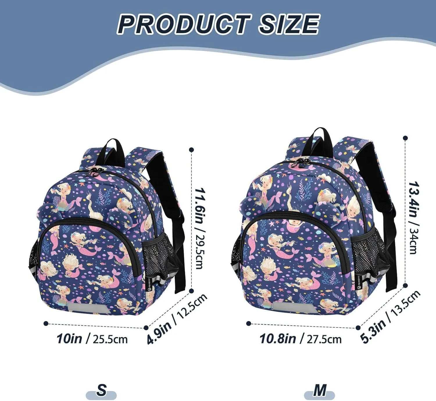 Plaaee Blonde Mermaids Fish Toddler Backpack Harness Leash Kids Back Pack Harnesses Leashes Tether for Boys Girls Outdoor Travel M