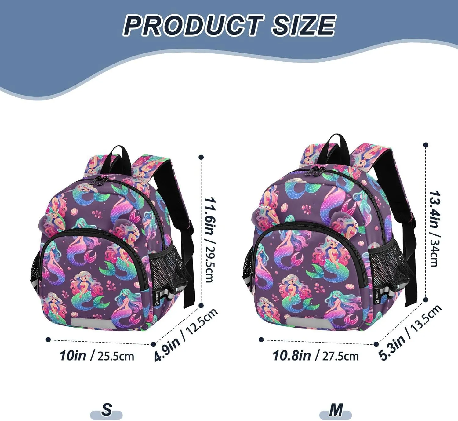 Plaaee Mermaid Pattern Seashells Toddler Backpack Harness Leash Kids Back Pack Harnesses Leashes Tether for Boys Girls Outdoor Travel M