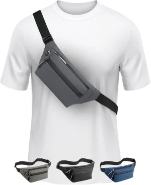 Plus Size - Belt Bag 2L - Extra Long Strap 66" - Extended Strap - Anti Pickpocket Waist Pack - Women Men Fanny Pack - Crossbody Bag w/Adjustable Strap - For Errands, Gym, Travel, Hiking (Gray)