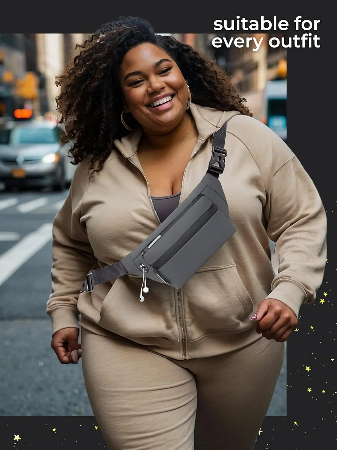 Plus Size - Belt Bag 2L - Extra Long Strap 66" - Extended Strap - Anti Pickpocket Waist Pack - Women Men Fanny Pack - Crossbody Bag w/Adjustable Strap - For Errands, Gym, Travel, Hiking (Gray)