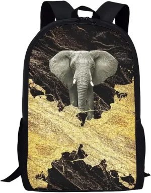 Poceacles Funny Elephant Marble Pattern Students Backpack Bookbags Travel Daypack School Laptop Bag for Boy Girl 17 Inch Students Backpack with Water Bottle Holder