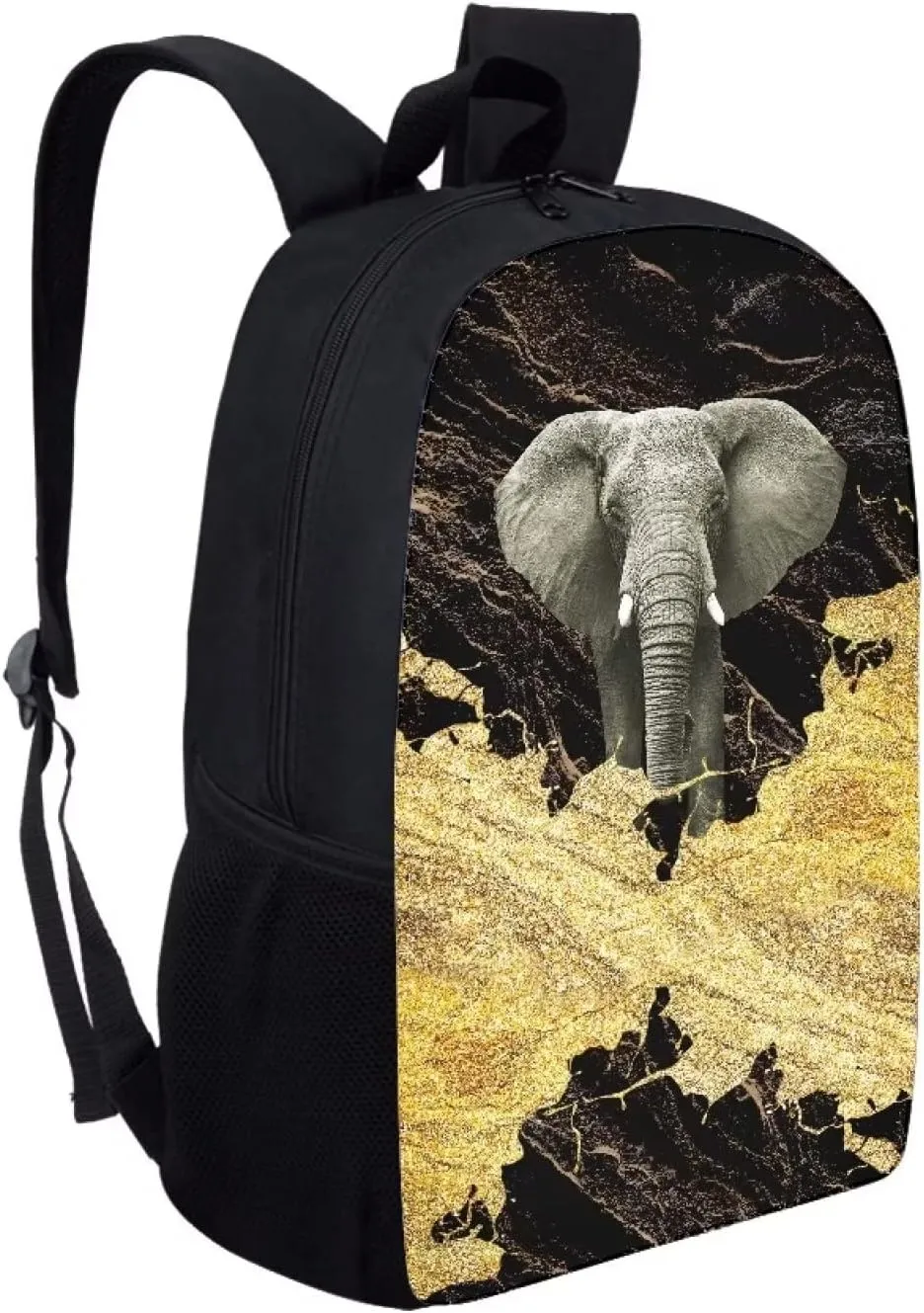 Poceacles Funny Elephant Marble Pattern Students Backpack Bookbags Travel Daypack School Laptop Bag for Boy Girl 17 Inch Students Backpack with Water Bottle Holder