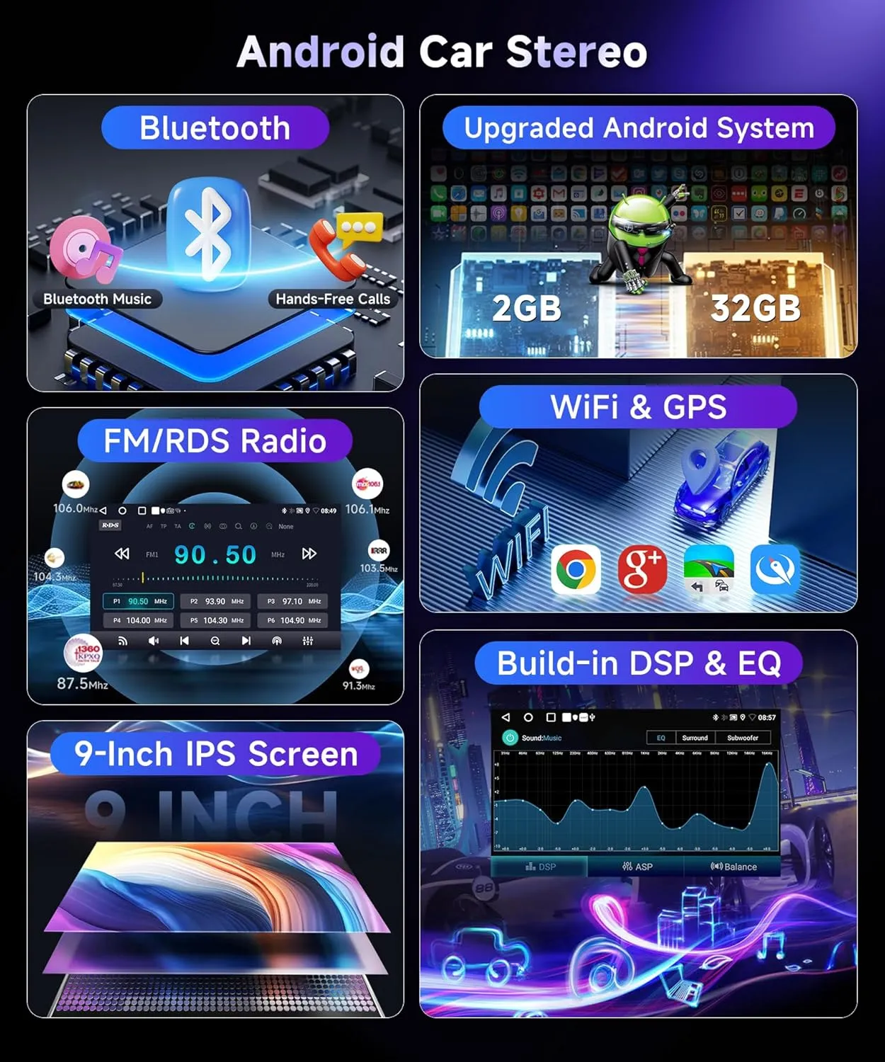 Podofo Car Stereo for Honda Civic 2001 2002 2003 2004 2005 Radio,Build-in DSP EQ Wireless CarPlay/Android Auto/MirrorLink/9inch HD IPS Touch Screen 26UIs/Bluetooth/GPS Chip/WiFi/AHD Backup Camera/SWC
