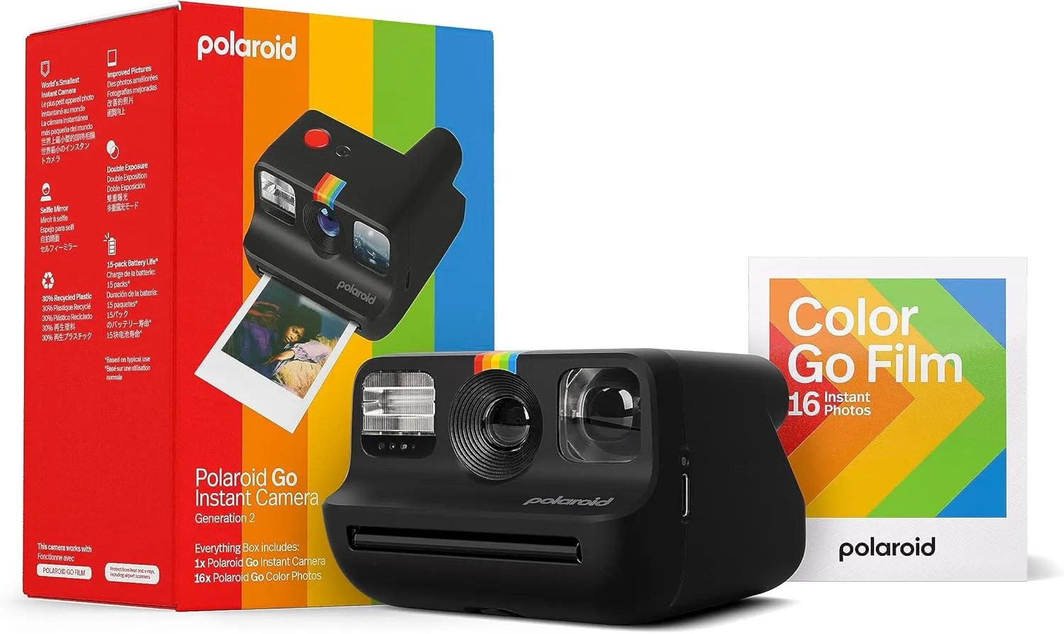 Polaroid Go Generation 2 - Mini Instant Camera   Film Bundle (16 Photos Included) - Black (6280)