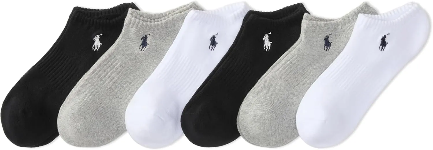 POLO RALPH LAUREN mens Athletic Performance Cotton Low Cut Socks - 6 Pair Pack - Moisture Wicking Mesh