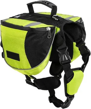 Polyester Dog Saddlebags Pack Hound Travel Camping Hiking Backpack Saddle Bag for Small Medium Large Dogs (Neon Green,M)