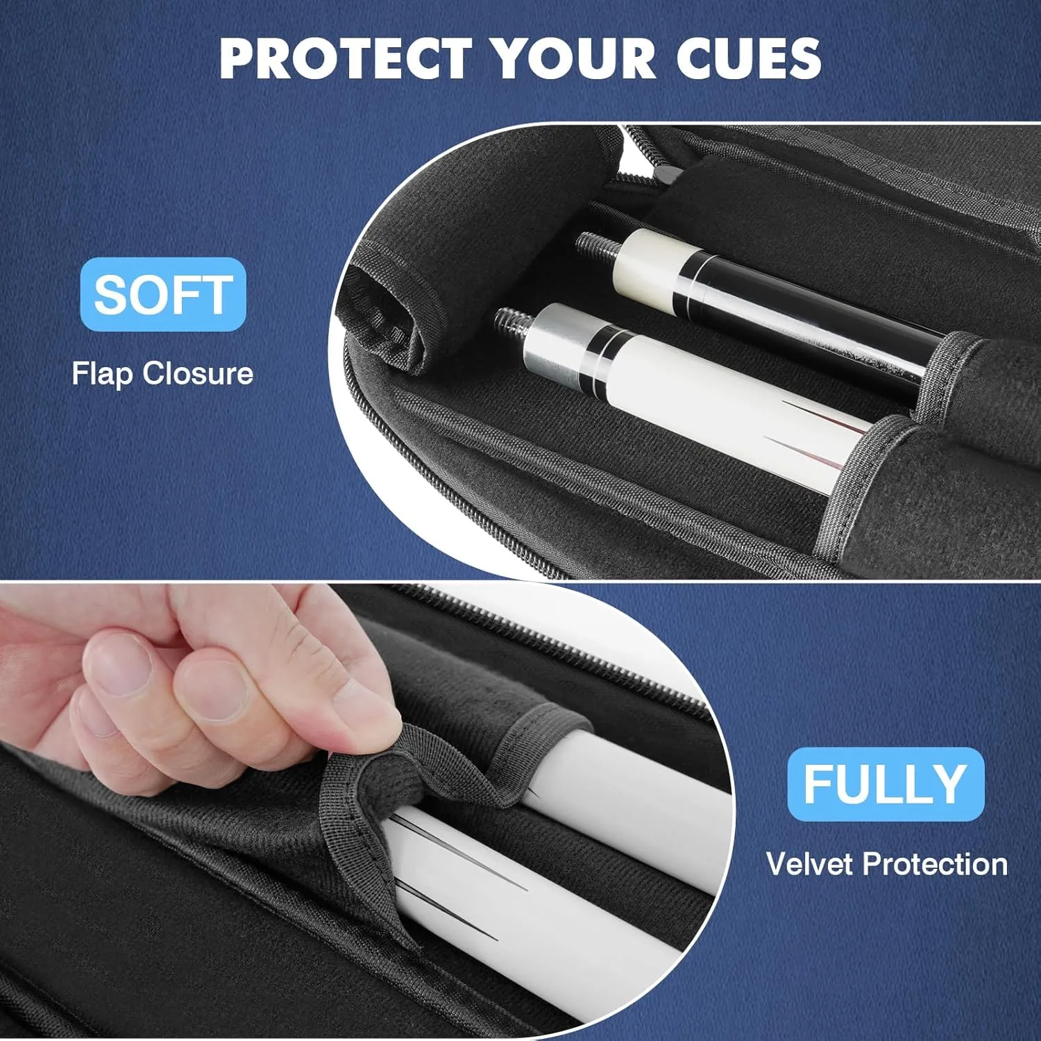 Pool Cue Case, Pool Stick Case 2x2 Holds 2 Sticks with 2 Accessory Zipper Pockets, Sturdy Polyester Pool Cue Carry Bag with Shoulder Strap Handle, Soft Billiard Cue Sling Bag for Men and Women
