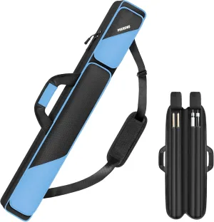 Pool Cue Case, Pool Stick Case 2x2 Holds 2 Sticks with 2 Accessory Zipper Pockets, Sturdy Polyester Pool Cue Carry Bag with Shoulder Strap Handle, Soft Billiard Cue Sling Bag for Men and Women