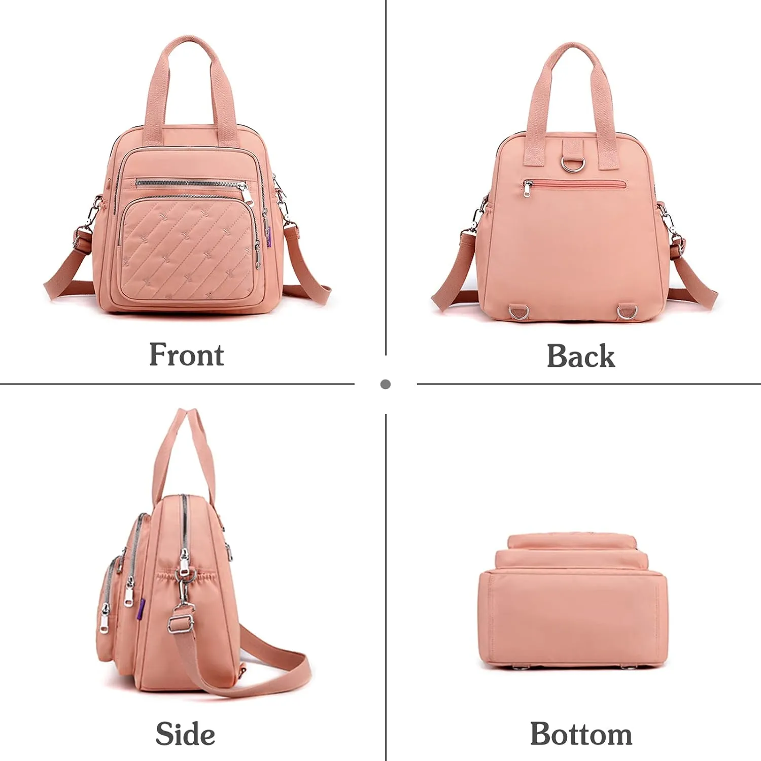 PORRASSO Backpack Fashion Shoulder Bag Women Handbag Rucksack Daypack Nylon Crossbody Bag for Work Travel Daily Use Pink