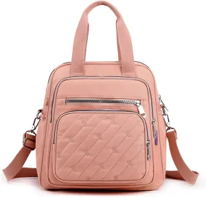 PORRASSO Backpack Fashion Shoulder Bag Women Handbag Rucksack Daypack Nylon Crossbody Bag for Work Travel Daily Use Pink