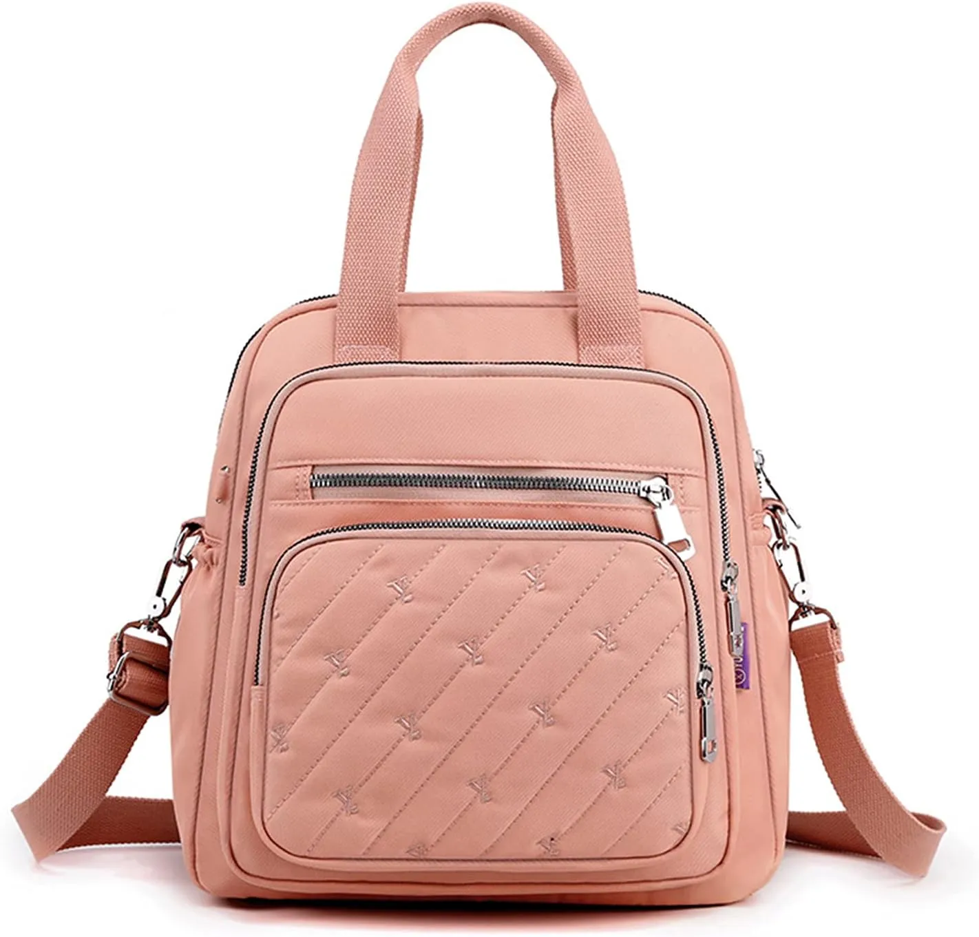 PORRASSO Backpack Fashion Shoulder Bag Women Handbag Rucksack Daypack Nylon Crossbody Bag for Work Travel Daily Use Pink