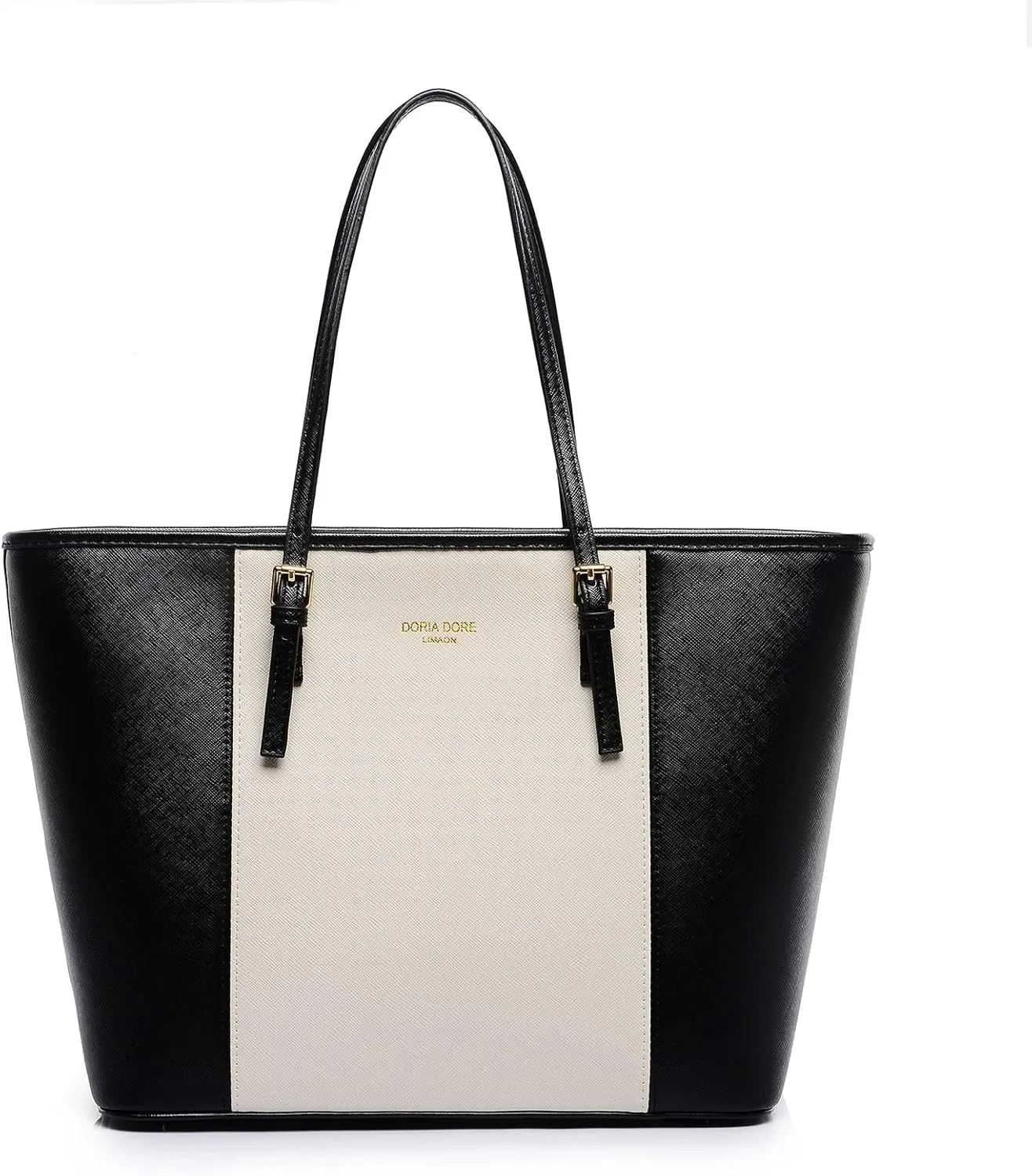 PORRASSO Women Handbag Fashion Tote Bag Ladies Large Shoulder Bag PU Leather Top-Handle Bag for Work Travel Shopping Black White