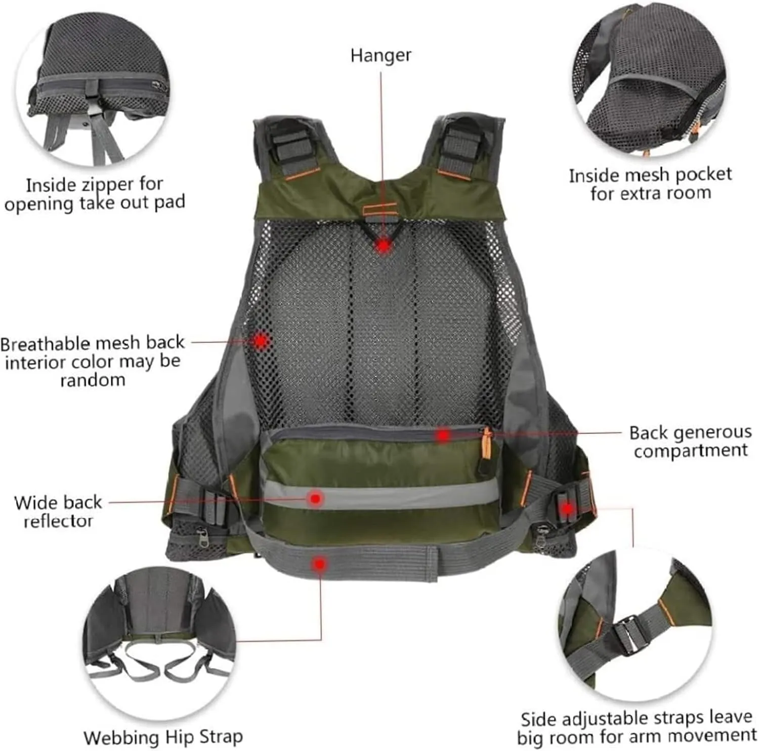 Portable Fishing Vest, Snorkel Vests with Zipper Pockets for Boating Fishing Surfing