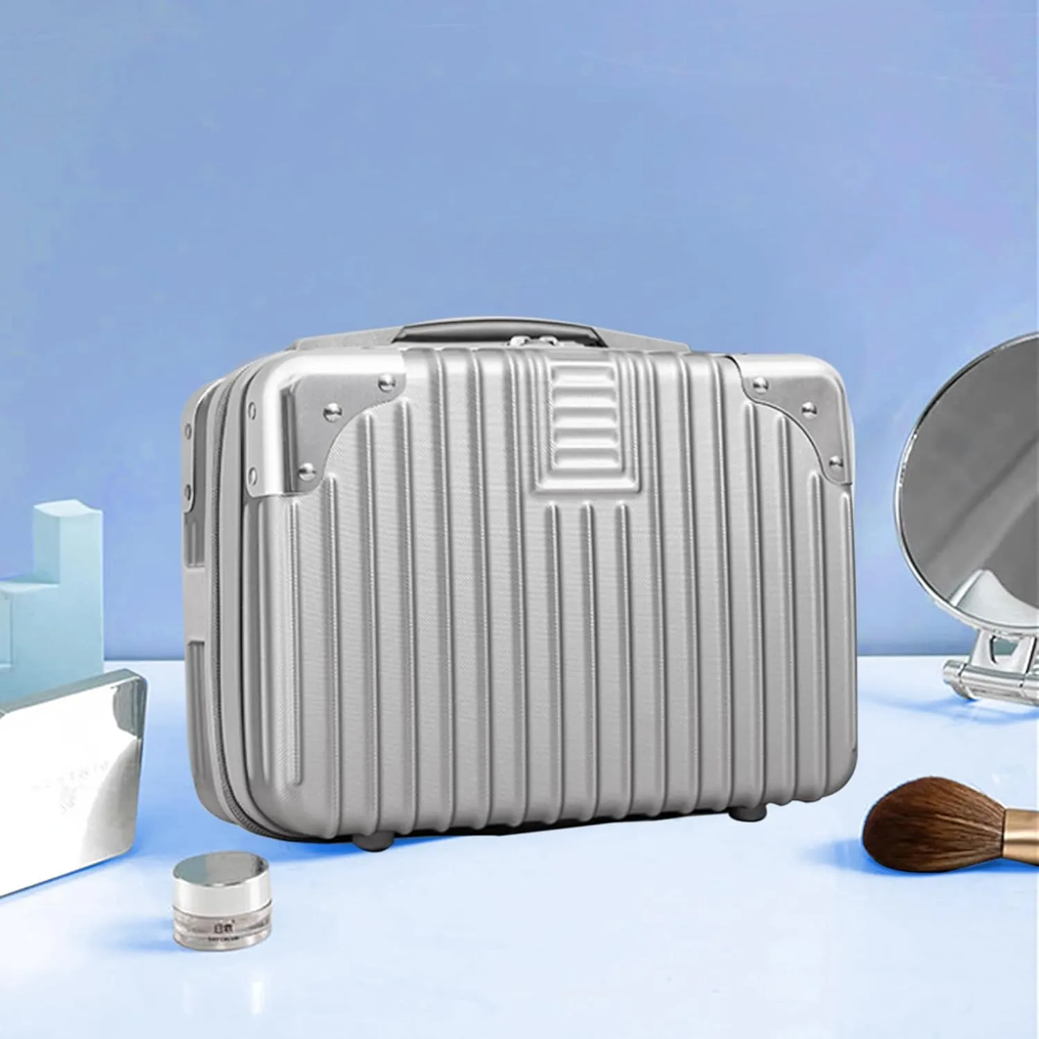 Portable Hard Shell Cosmetic Travel Case, Small Travel Hand Luggage with Elastic Band, Suitcase for Kids and Adults,Small Hard Shell Cosmetic Case for Travel Camping Women Girl, grey