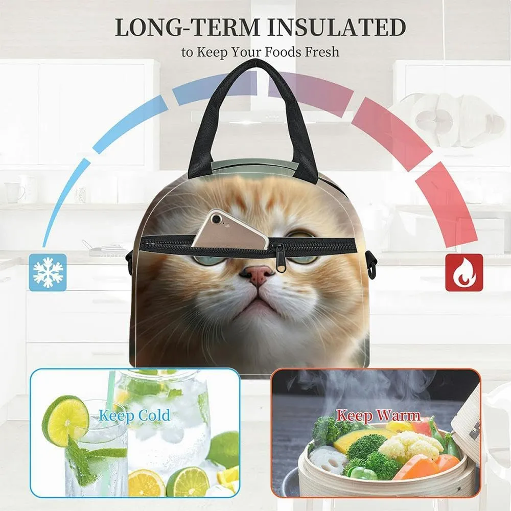 Portrait cute cat looking at the camera Unreal engine Cute kitten Insulated Adult Lunch Bag with Shoulder Strap for Women Lightweight Reusable Portable Freezable Lunch Tote Bag for Work Picnic