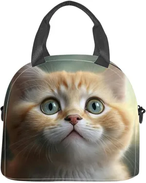 Portrait cute cat looking at the camera Unreal engine Cute kitten Insulated Adult Lunch Bag with Shoulder Strap for Women Lightweight Reusable Portable Freezable Lunch Tote Bag for Work Picnic