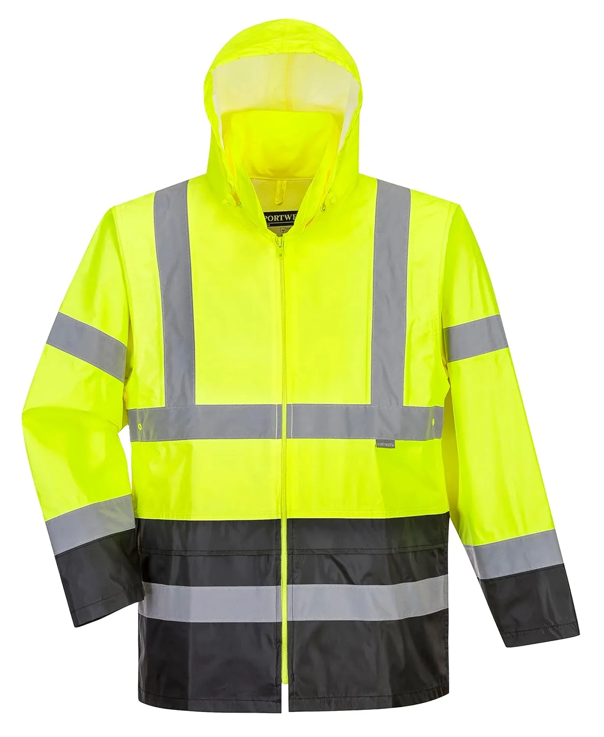 Portwest UH443 Classic Waterproof Rain Jacket in Reflective Contrast Hivis ANSI, XXL