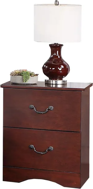 Poundex 2 Drawer Metal Hardware Nightstand, Cherry