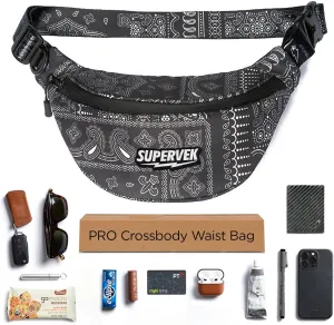 PRO Fanny Pack for Men Women - YKK Waterproof Zipper & Fabric, Crossbody Bag Waist Pack, Belt Bag for Travel Running Outdoor Hiking Cycling - Carry Any Phone, Wallet - Bandana