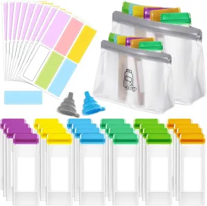 Protein Powder Travel Container Set Reusable Powder Supplement Container to Go 24 Pcs Single Dose Bags 2 Pcs Large Zipper Bags with Funnels for Workout, Fitness, Travel, Business Trip
