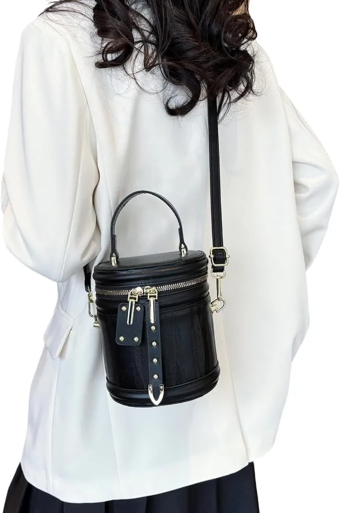 PU Leather Handbag Top Handle Cylinder Bag Crossbody Shoulder Bag for Daily Use