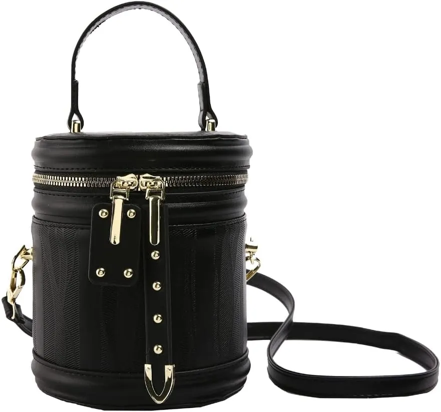 PU Leather Handbag Top Handle Cylinder Bag Crossbody Shoulder Bag for Daily Use