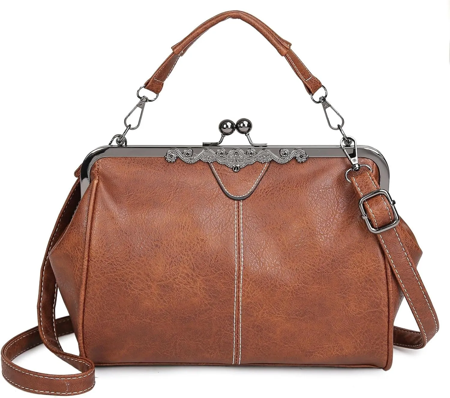 PU Leather Handbags for Women Evening Clutch Satchel Purse Tote Women Vintage Kiss Lock