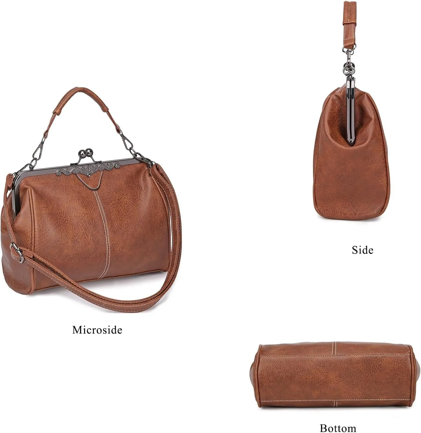 PU Leather Handbags for Women Evening Clutch Satchel Purse Tote Women Vintage Kiss Lock