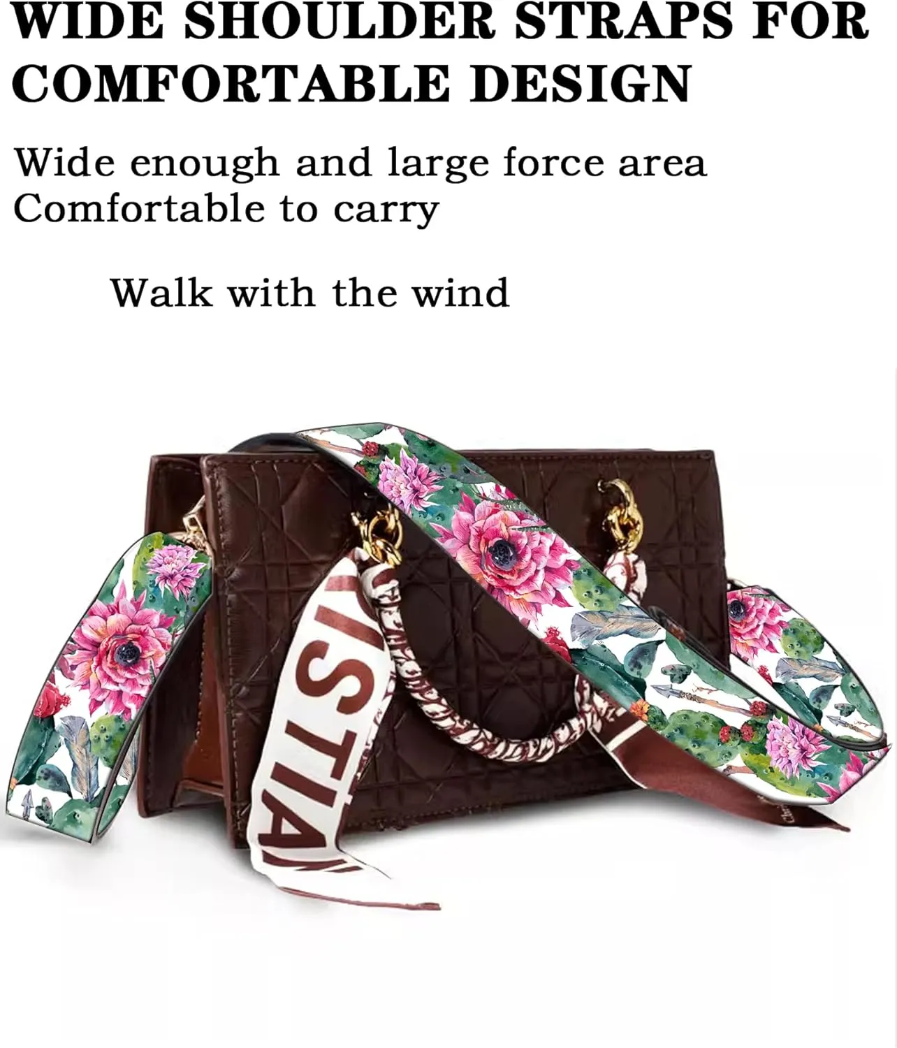 Purse Straps Rose Gold Buckles Wide Shoulder Strap,Fashion Adjustable Replacement Belt for Crossbody Canvas Bag Handbag(Watercolor Cactus)