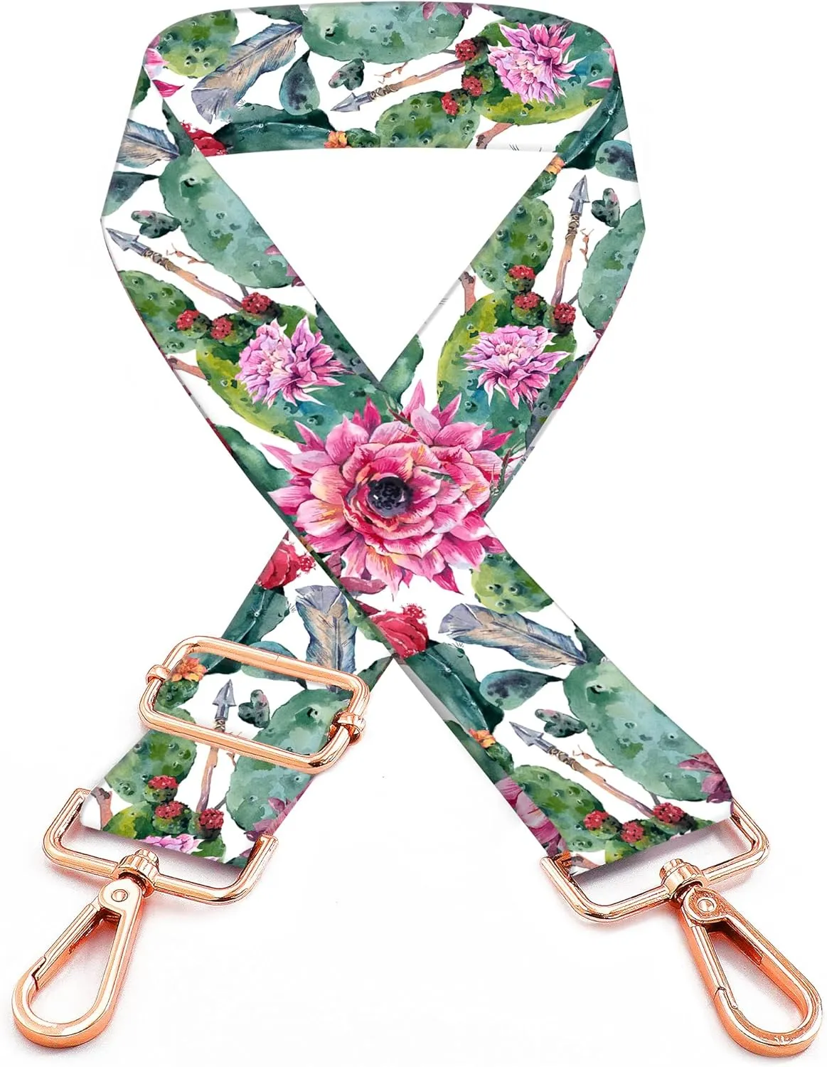 Purse Straps Rose Gold Buckles Wide Shoulder Strap,Fashion Adjustable Replacement Belt for Crossbody Canvas Bag Handbag(Watercolor Cactus)