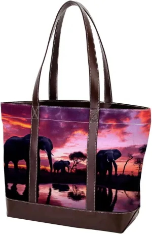 Purses for Women,Tote Bag for Women,Handbags for Women,African Sunset Grassland Elephant