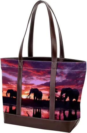 Purses for Women,Tote Bag for Women,Handbags for Women,African Sunset Grassland Elephant