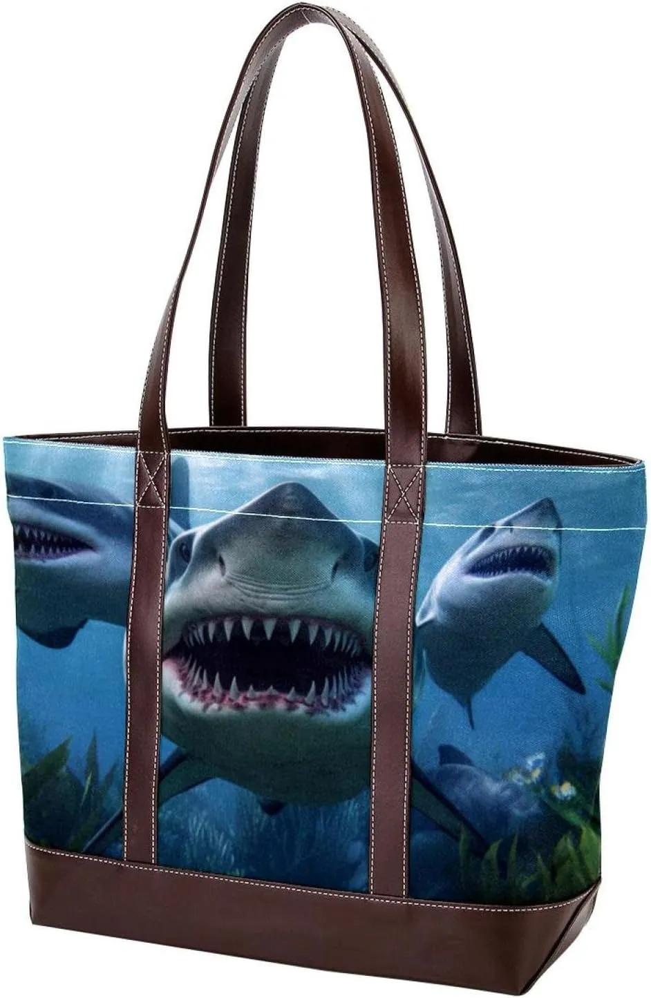 Purses for Women,Tote Bag for Women,Handbags for Women,Angry Shark in Forest Ocean