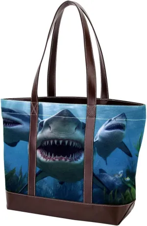 Purses for Women,Tote Bag for Women,Handbags for Women,Angry Shark in Forest Ocean
