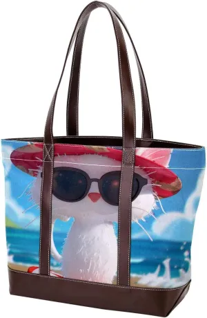 Purses for Women,Tote Bag for Women,Handbags for Women,Cat Enjoy Beach