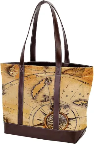 Purses for Women,Tote Bag for Women,Handbags for Women,Compass and Nautical Map