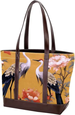 Purses for Women,Tote Bag for Women,Handbags for Women,Flower Plant Leaf Crane
