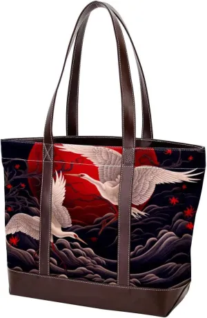 Purses for Women,Tote Bag for Women,Handbags for Women,Full Moon Japanese Crane