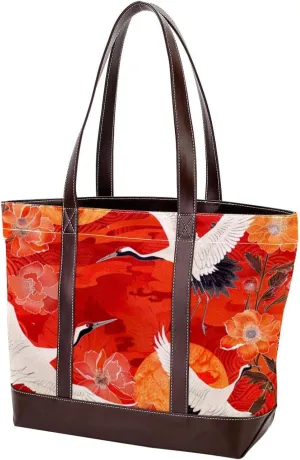 Purses for Women,Tote Bag for Women,Handbags for Women,White Crane Peony Flower