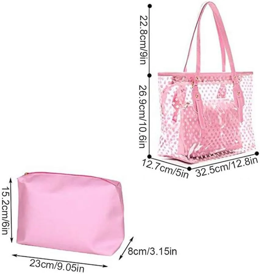 PVC Large Candy Color Clear Shoulder Bag 2 IN 1 Beach Totes Transparent Handbags With Interior Pocket For Women