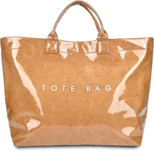 PVC Tote Bag for Women Large Capacity Fashion Kraft Paper Tote Bags with Letter Print Work Tote Bag Shopping Hobo Bag