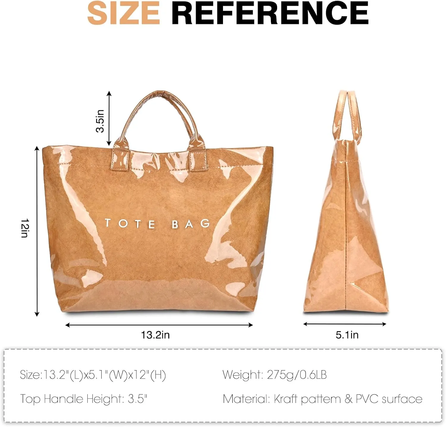 PVC Tote Bag for Women Large Capacity Fashion Kraft Paper Tote Bags with Letter Print Work Tote Bag Shopping Hobo Bag