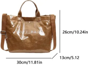 PVC Tote Bag for Women - Y2K Clear Top-handle Bag with Kraft Paper Letters Print, Clear Purses Handbag