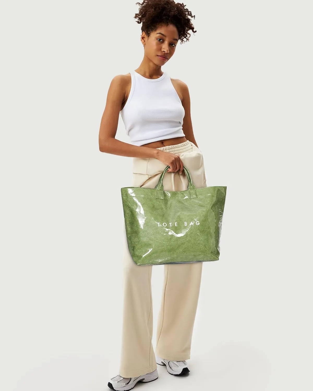 PVC Tote Bag Women's Letters Print Handbags Large Kraft Paper Shoulder Bag Clear Plastic Hobo Bags Top Handle Shopping Bags