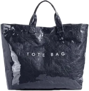 PVC Tote Bag Women's Letters Print Large Kraft Paper Carry All Bag Top Handle Clear Hobo Handbag Easy to Clean